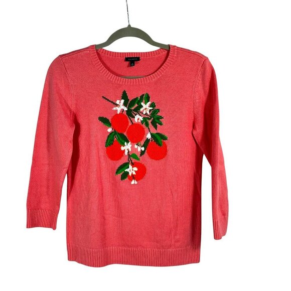 Talbots Cotton Blend Salmon Pink Novelty Crew Neck Pullover Sweater Womens XS - Picture 1 of 13